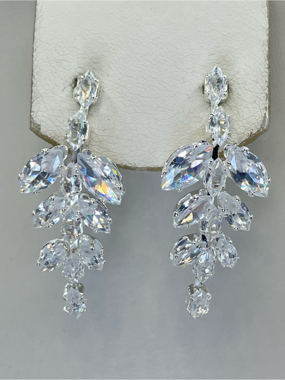 Swarovski Crystal Elements White Crystal Bridal Leaf Dangle Earrings Formal